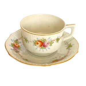 Yamaka China Demitasse Cup Saucer Made In Occupied Japan Chateau Rose Gold Trim